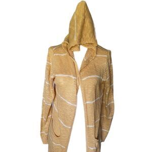 ❣️5/$50 Pink Rose Yellow Hooded Cardigan with white stripes
